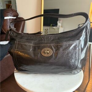 Coach Ergo XL Brown Leather Shoulder Bag Gold Turnlock 2007